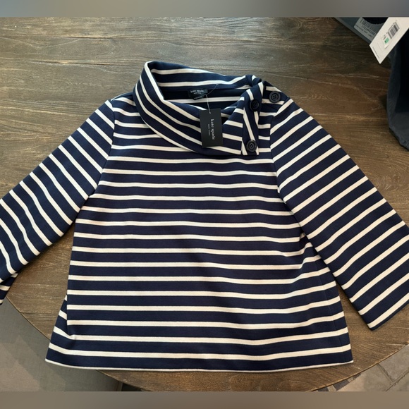 NWT Kate Spade Mainline Navy Blue and White‎ Striped Top Size Medium - Picture 6 of 12